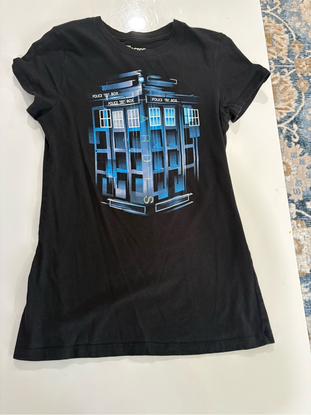 Her Universe Black Tee with Blue TARDIS Graphic